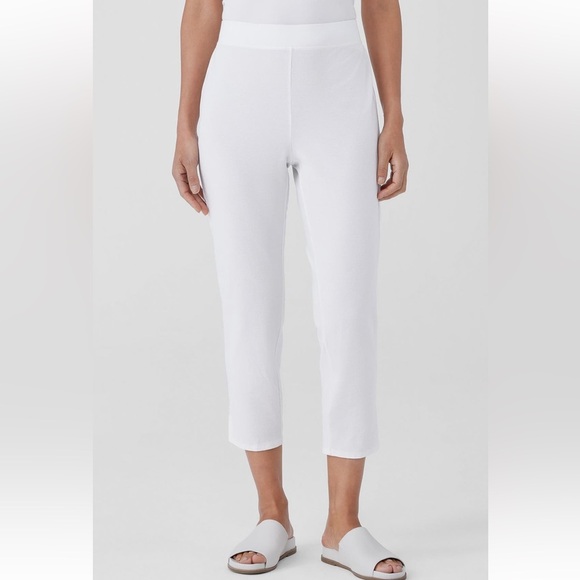 Eileen Fisher High Waist Slim Crop White Washable Stretch Crepe Pants 2X Pull-on - Picture 2 of 12